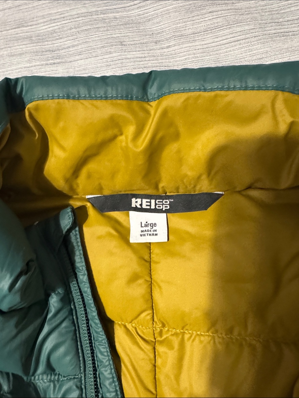 REI Co-op 650 Down Vest Womens Large Teal Green Mustard Yellow Puffer Full Zip - Picture 2 of 14